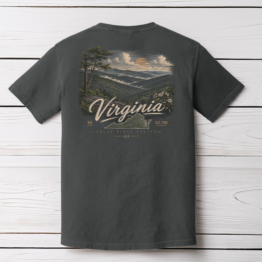 Virginia Blue Ridge Rooted Comfort Colors Pepper T-Shirt