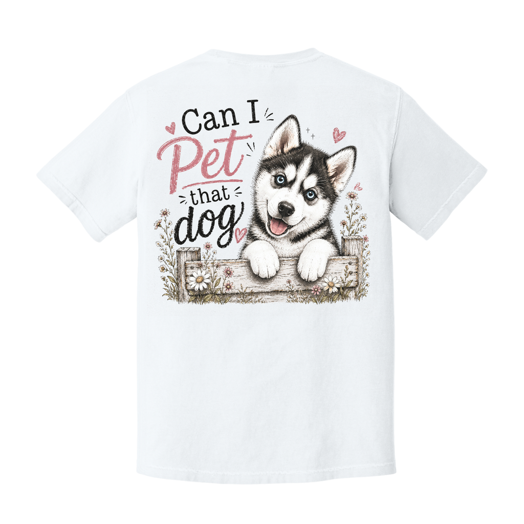 Can I Pet That Dog Husky T-Shirt | Funny Dog Lover Graphic Tee | Unisex Softstyle Shirt