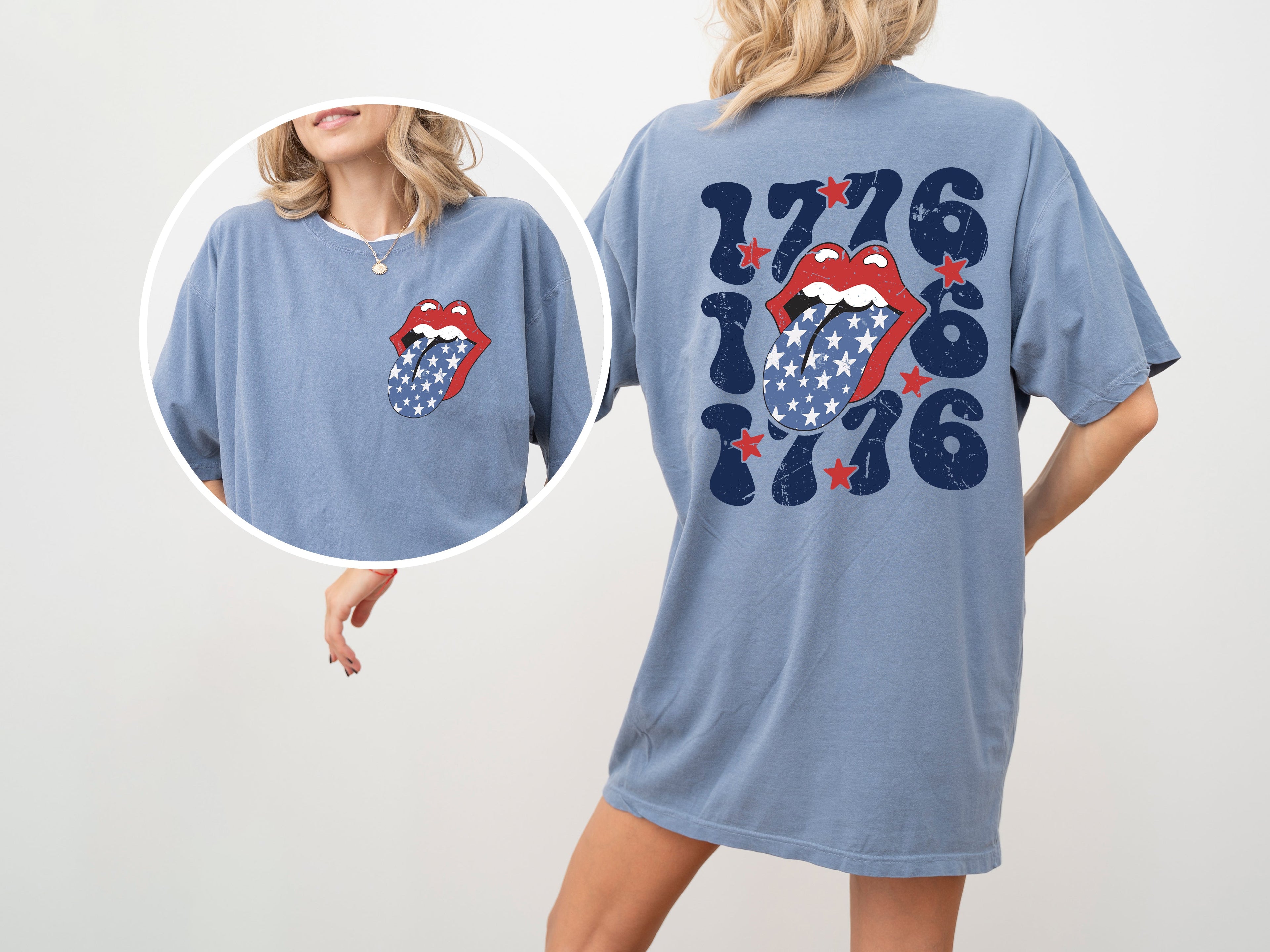 1776 America Rock And Roll Tongue Patriotic USA Independence Day Fourth Of July Comfort Colors Tee