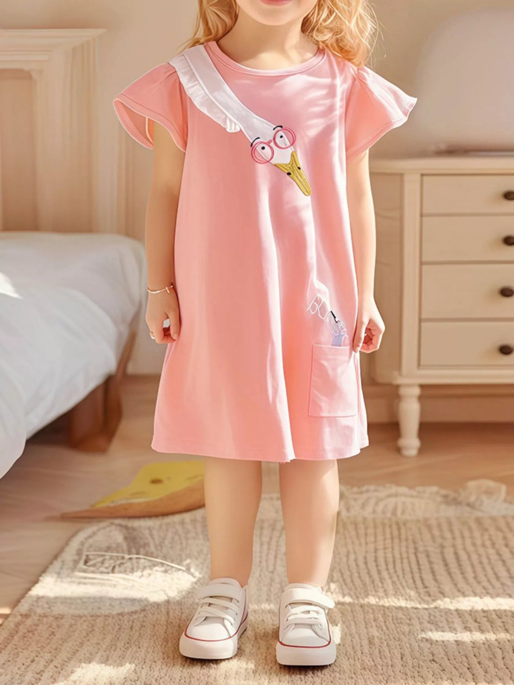 Children's Goose Ruffle Sleeve Dress