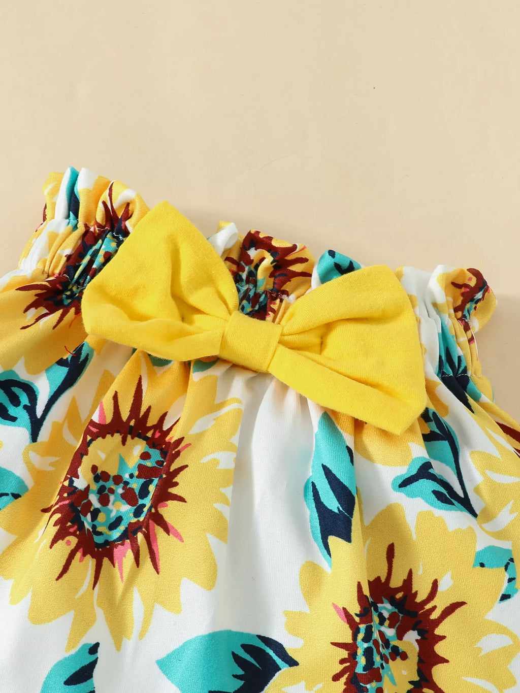 Children's Ruffled Bodysuit and Sunflower Skirt Set with Headband