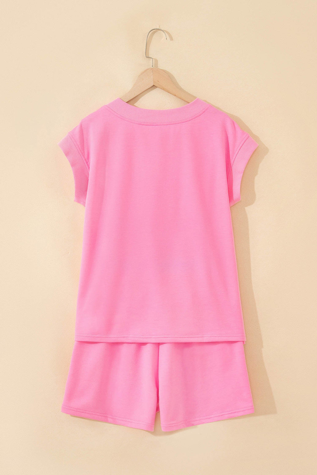 Sachet Pink V Neck Short Sleeve Top Drawstring Shorts 2pcs Set