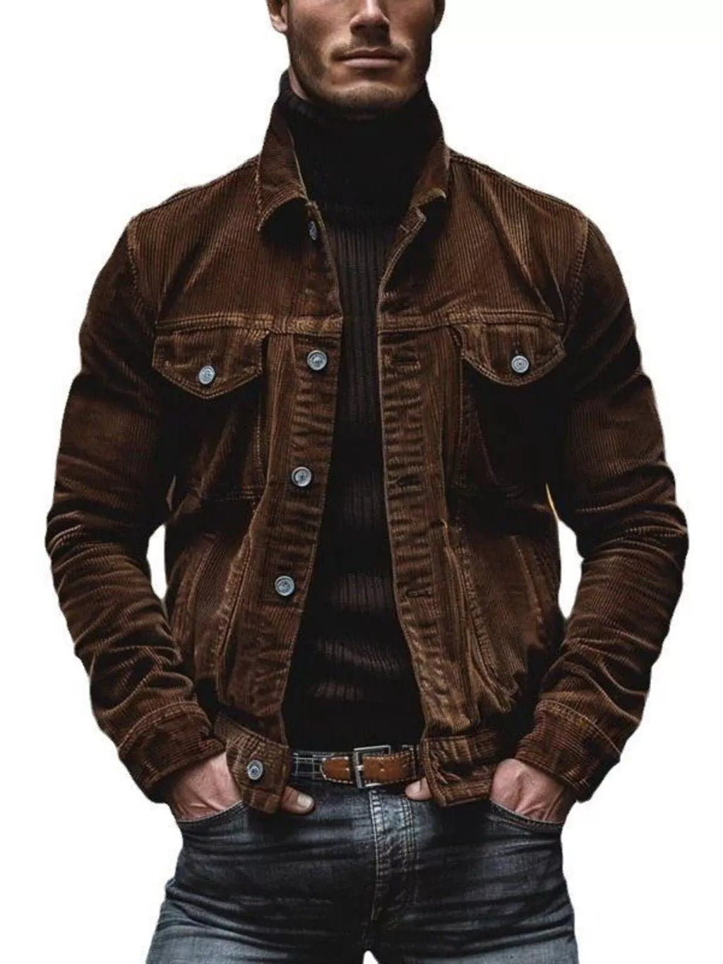 Men's Full Size Corduroy Button-Down Jacket Plus Size