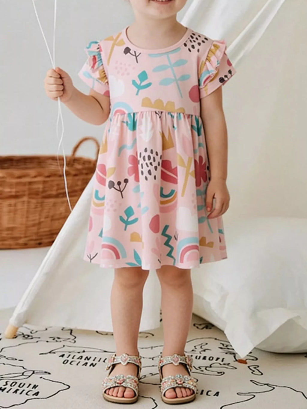 Children's Printed Ruffle Short Sleeve Casual Dress