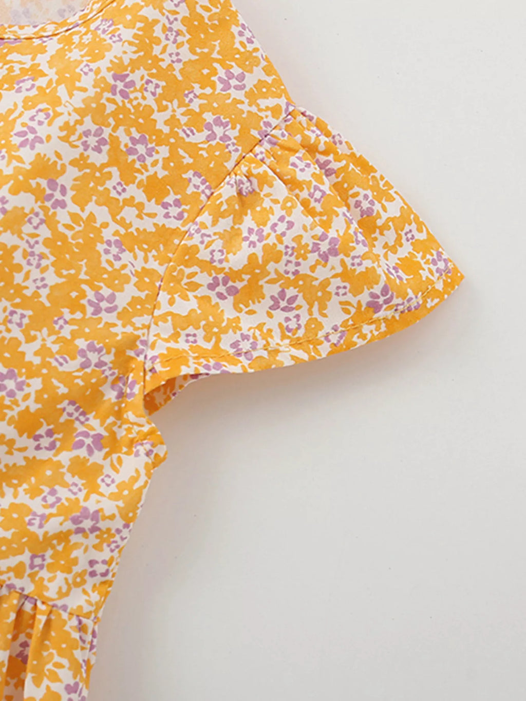 Children's Floral Print Button-Front Flutter Sleeve Dress
