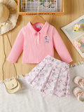 Children's Embroidered Ribbed Polo Shirt & Pleated Skirt Set