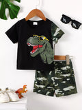 Children's Dinosaur Round Neck Tee and Camo Shorts Set