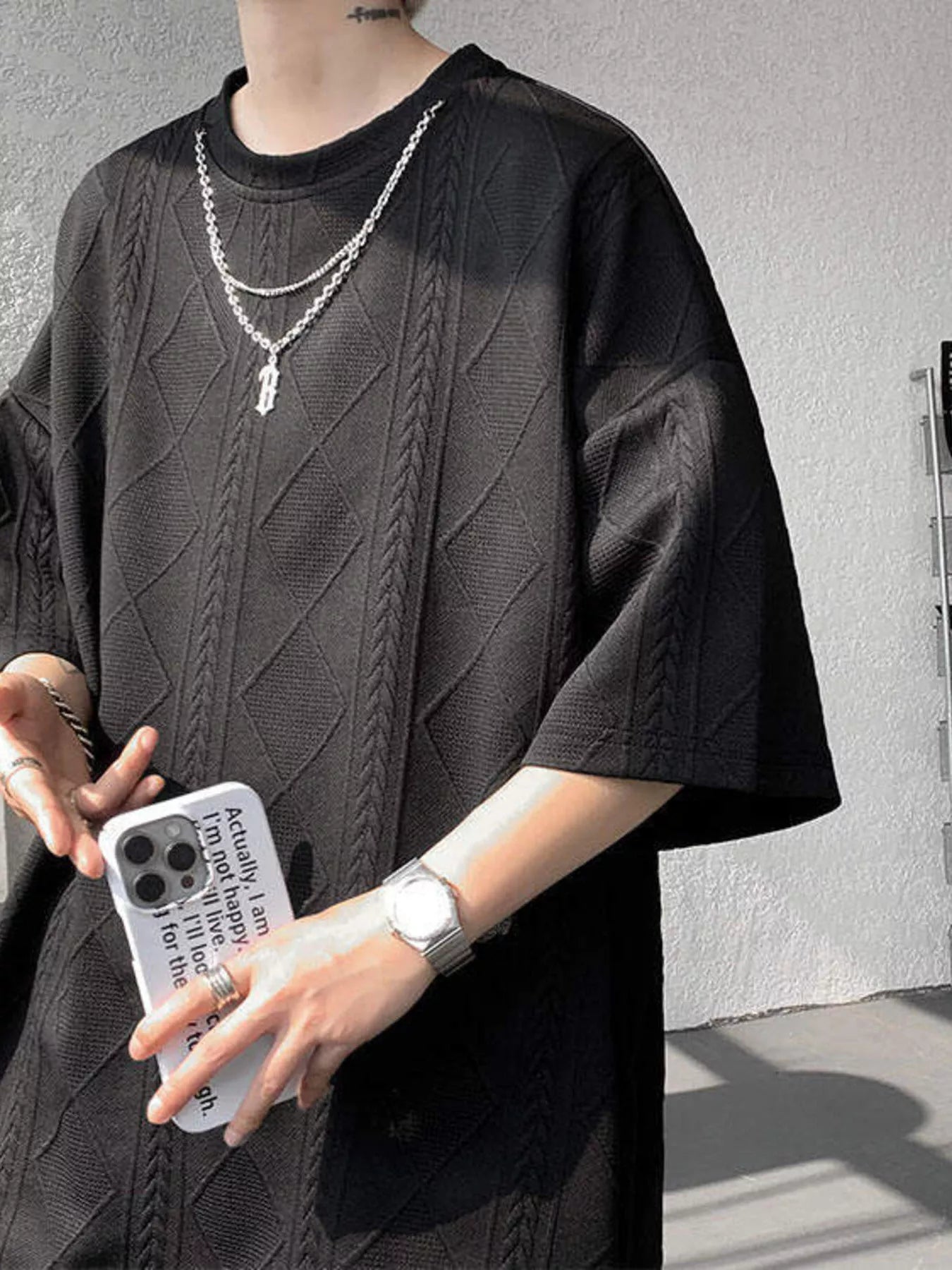 Men's Plus Size Textured Relaxed Fit Top and Shorts Set