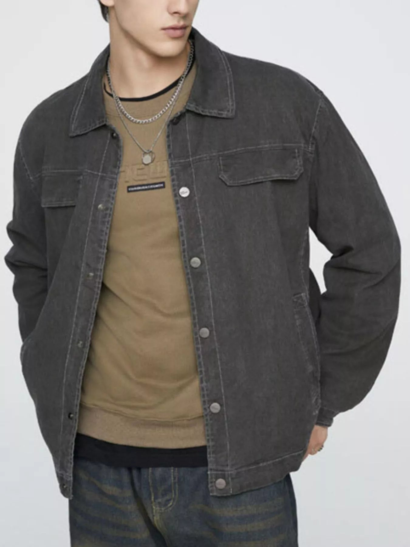 Men's Plus Size Button Up Long Sleeve Jacket