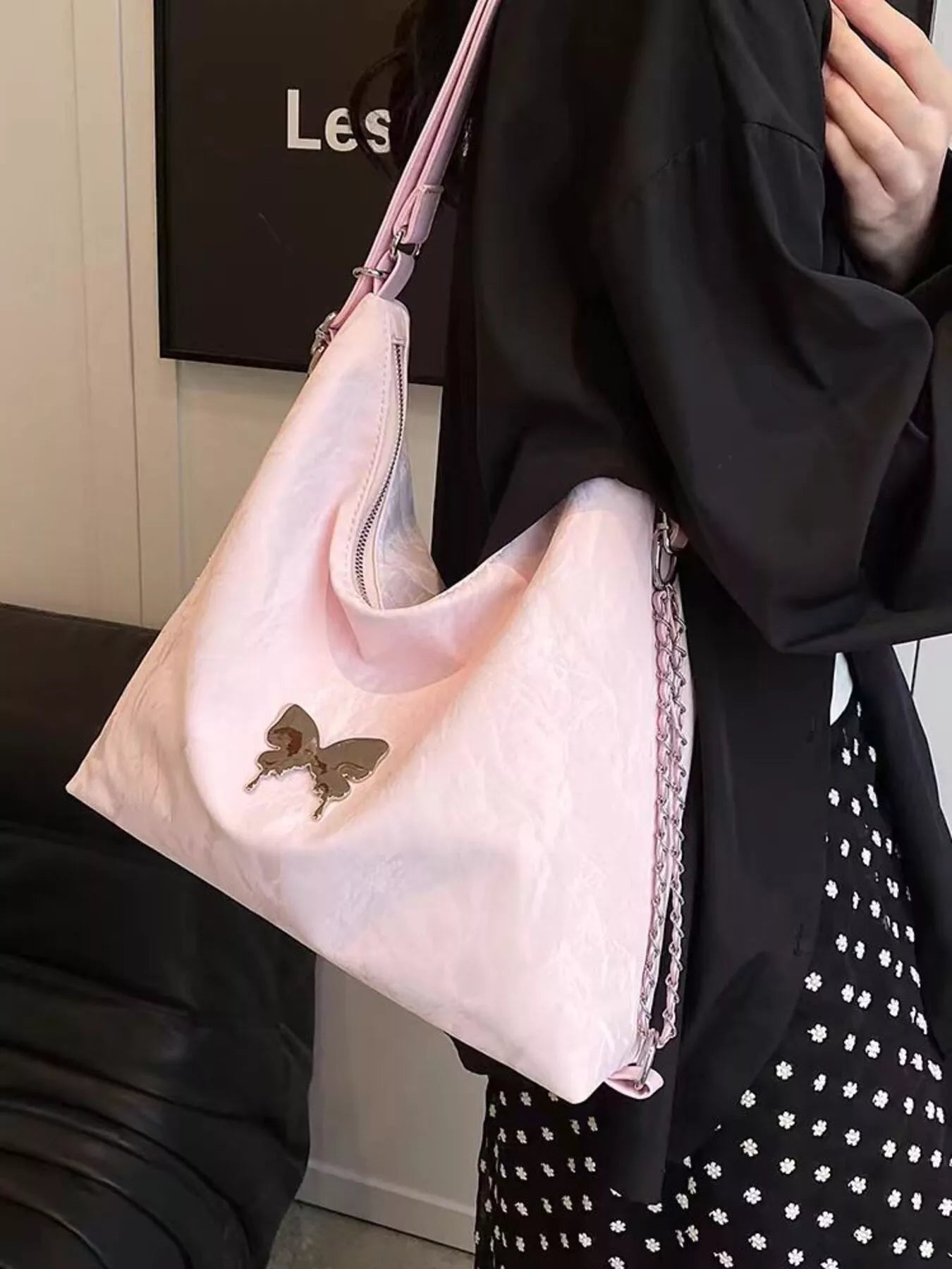 Butterfly Decor Convertible Shoulder Bag