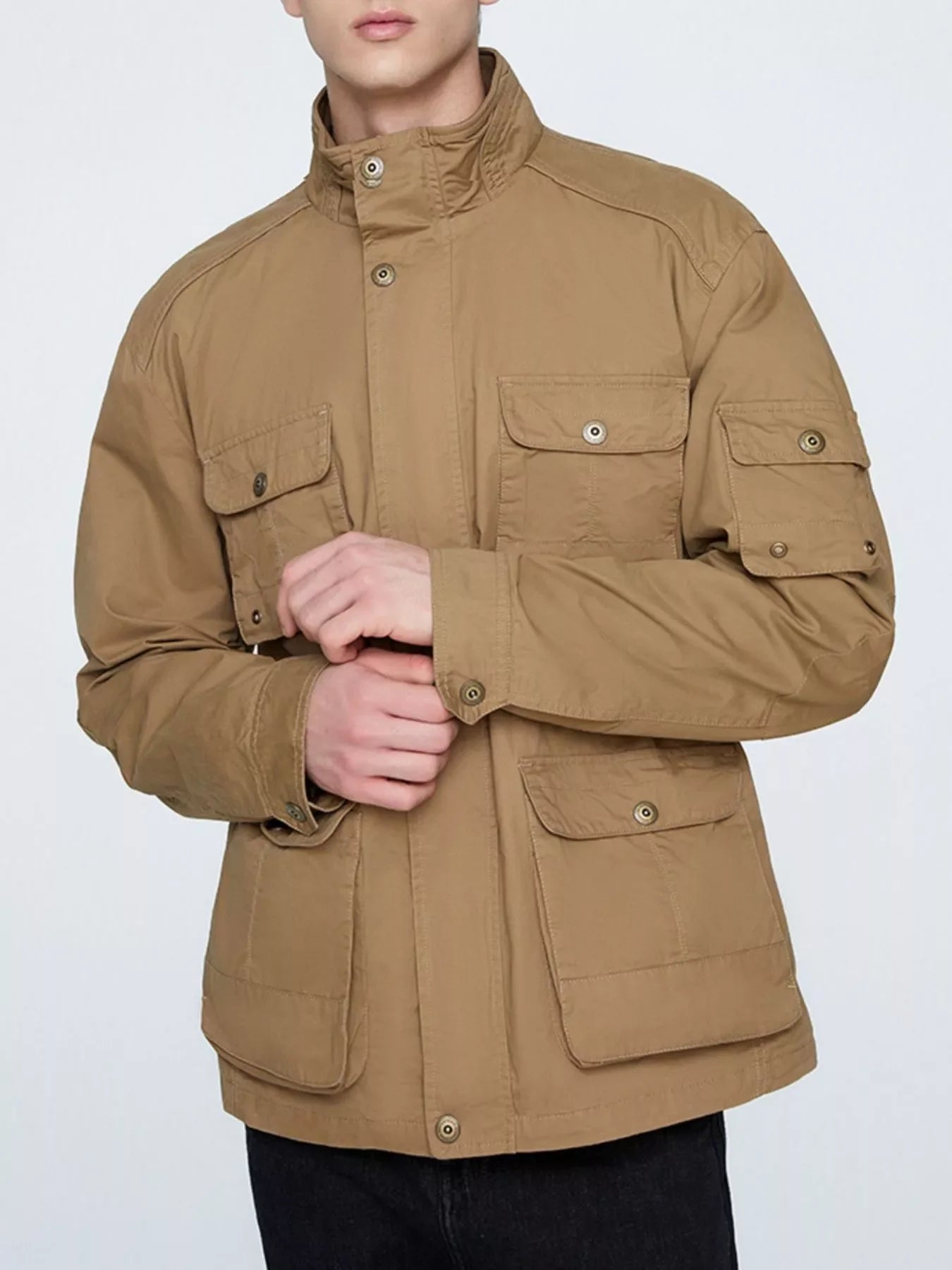Men's Plus Size Multi-Pocket Zip Up Jacket
