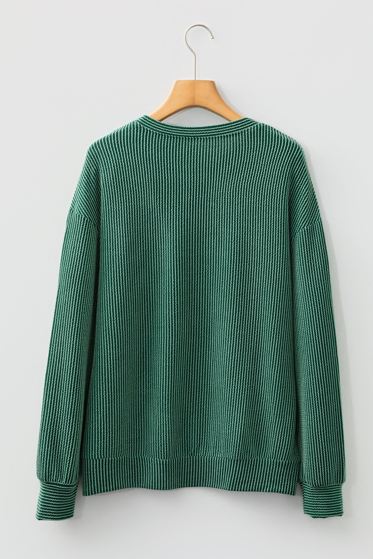 Blackish Green Twisted Rib Outlined Merry Letter Graphic Loose Long Sleeve Top