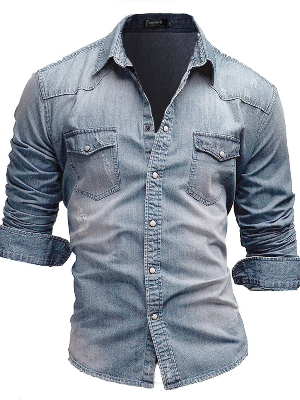 Men's Plus Size Vintage Washed Button Up Denim Shirt