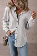 Stripe Roll-tab Sleeve Pocketed Long Shirt