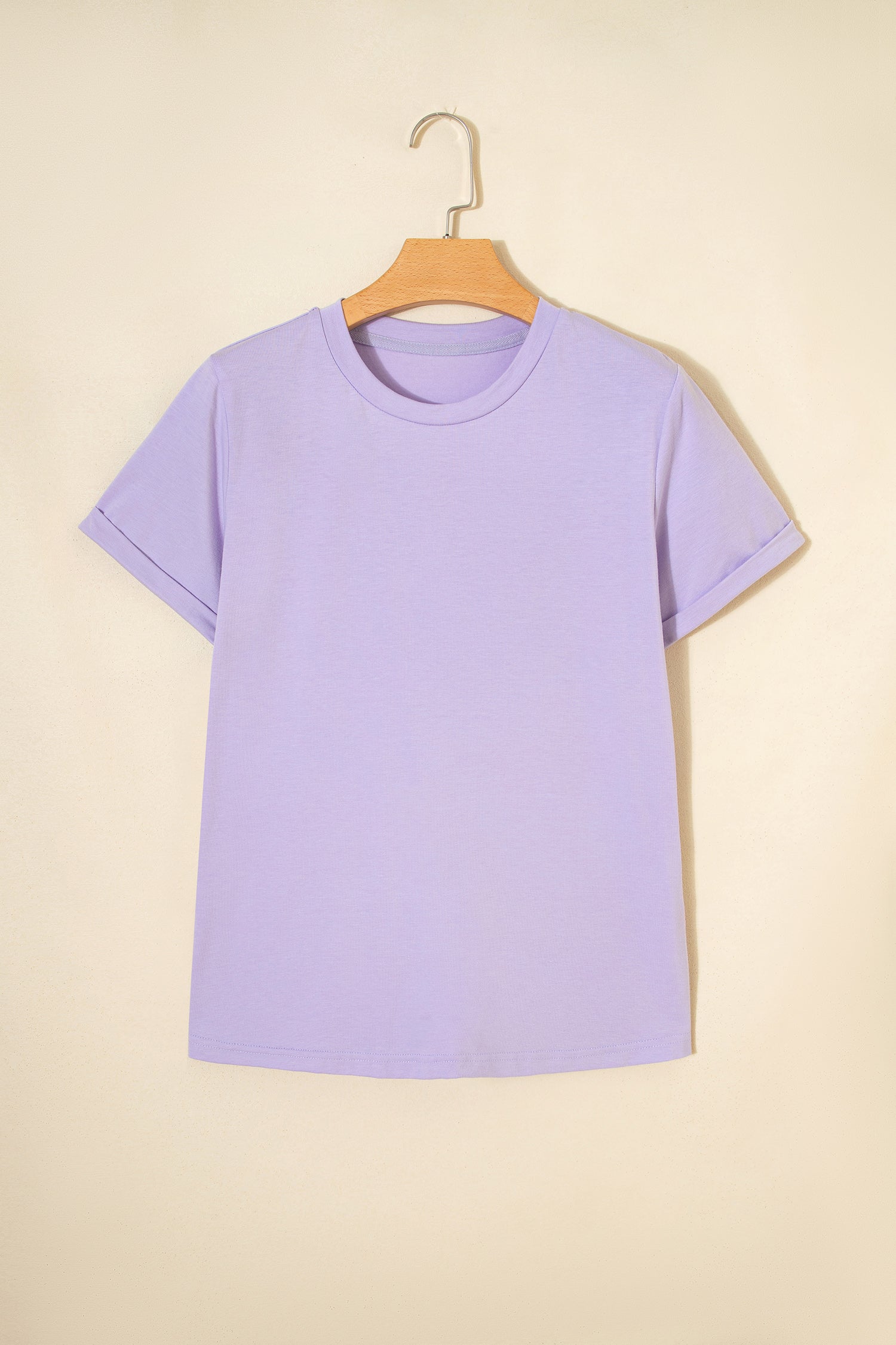 Orchid Petal Casual Plain Crew Neck Tee