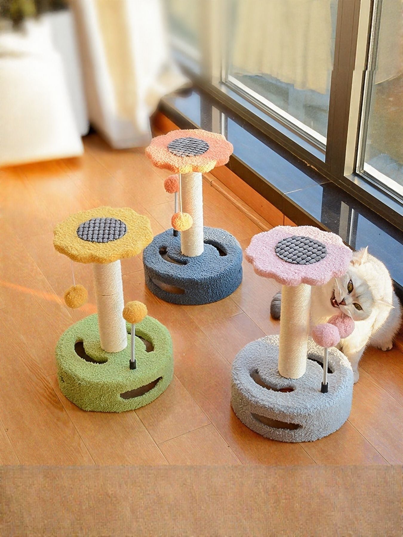 Cat Scratching Posts with Dangling Balls