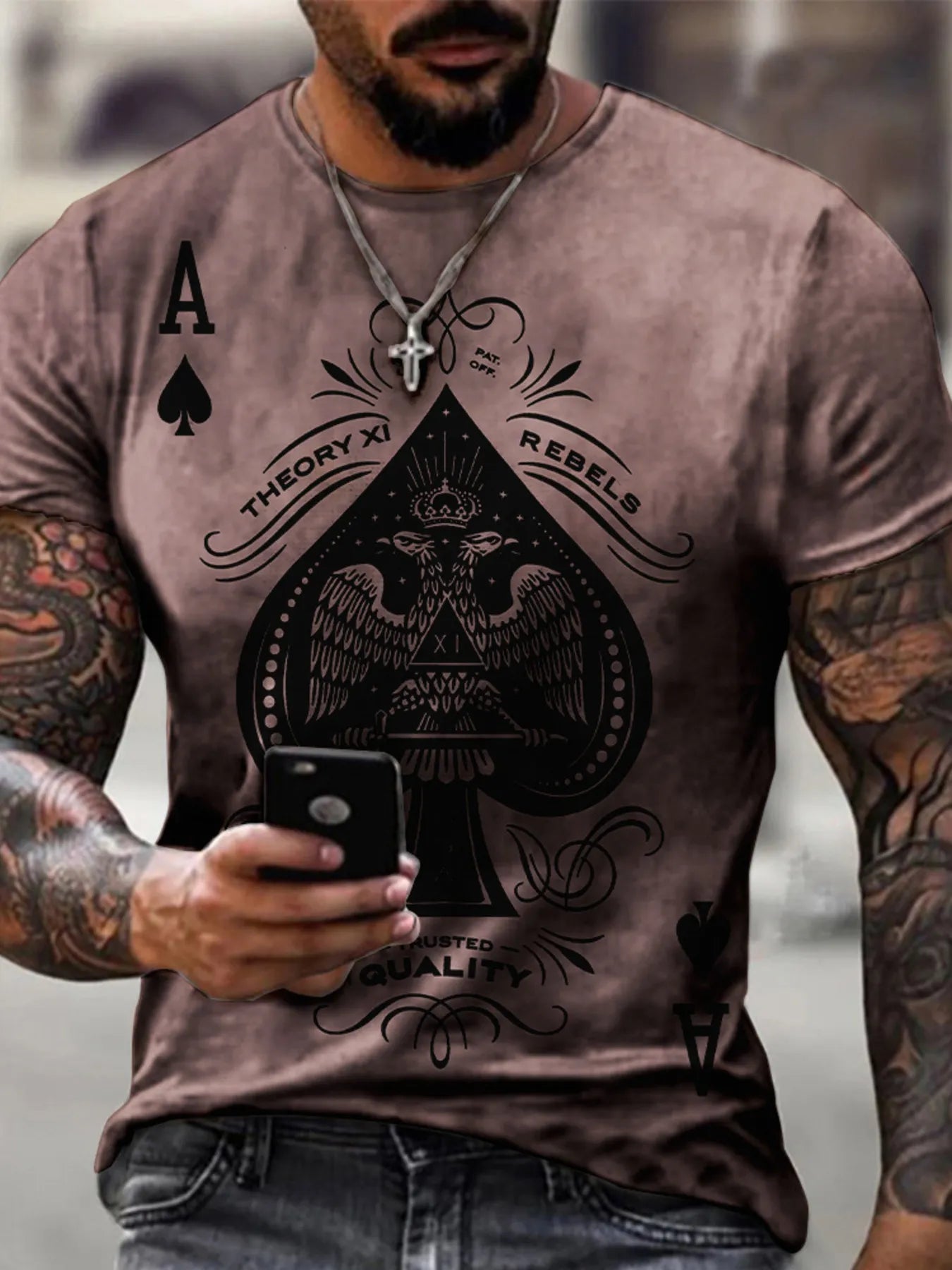Men's Full Size Ace of Spades Graphic Print T-Shirt Plus Size