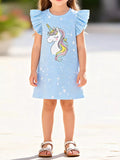 Children's Unicorn Ruffle Sleeve Casual Dress
