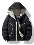 Men's Plus Size Contrast Hooded Puffer Jacket