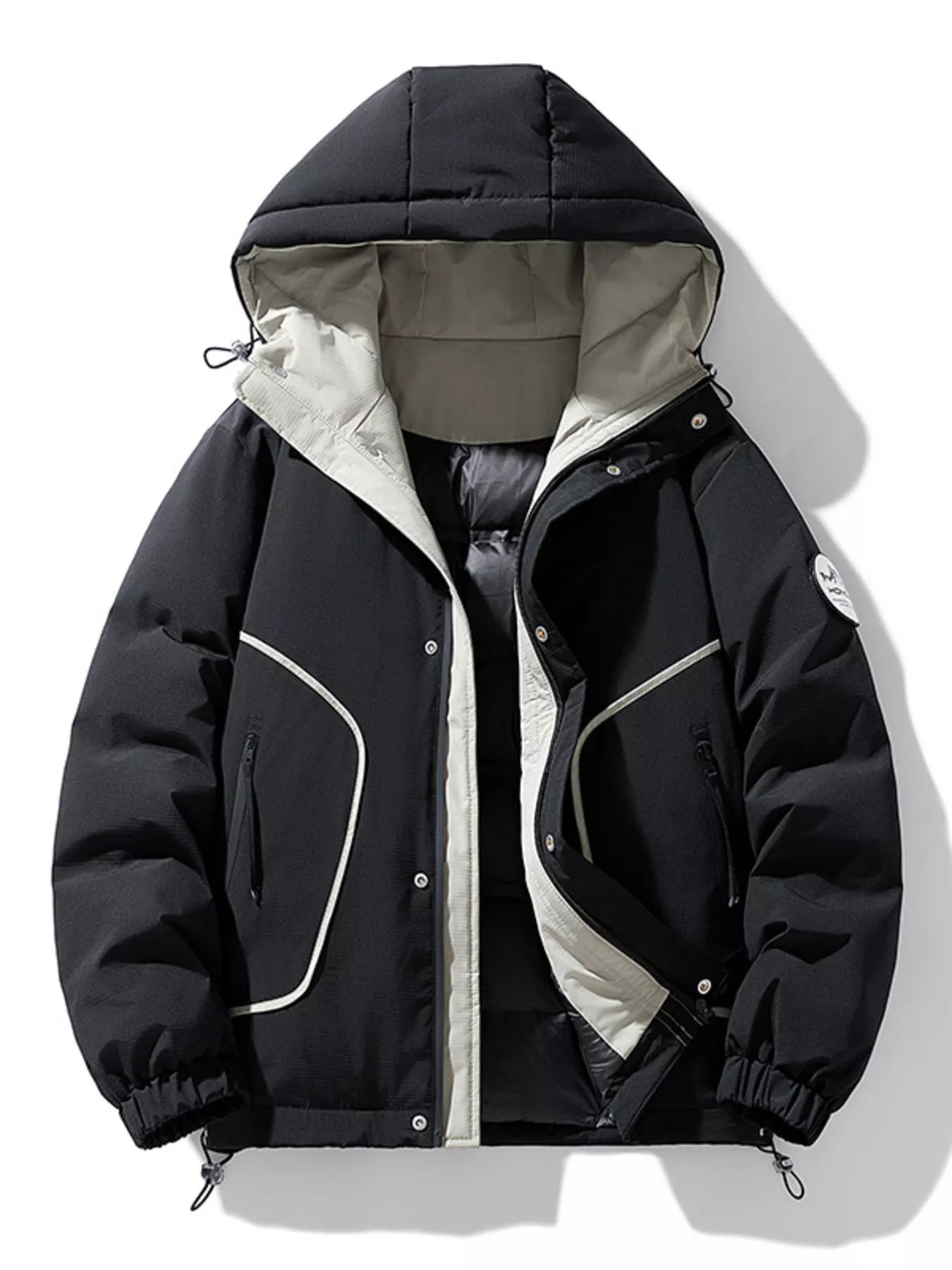 Men's Plus Size Contrast Hooded Puffer Jacket