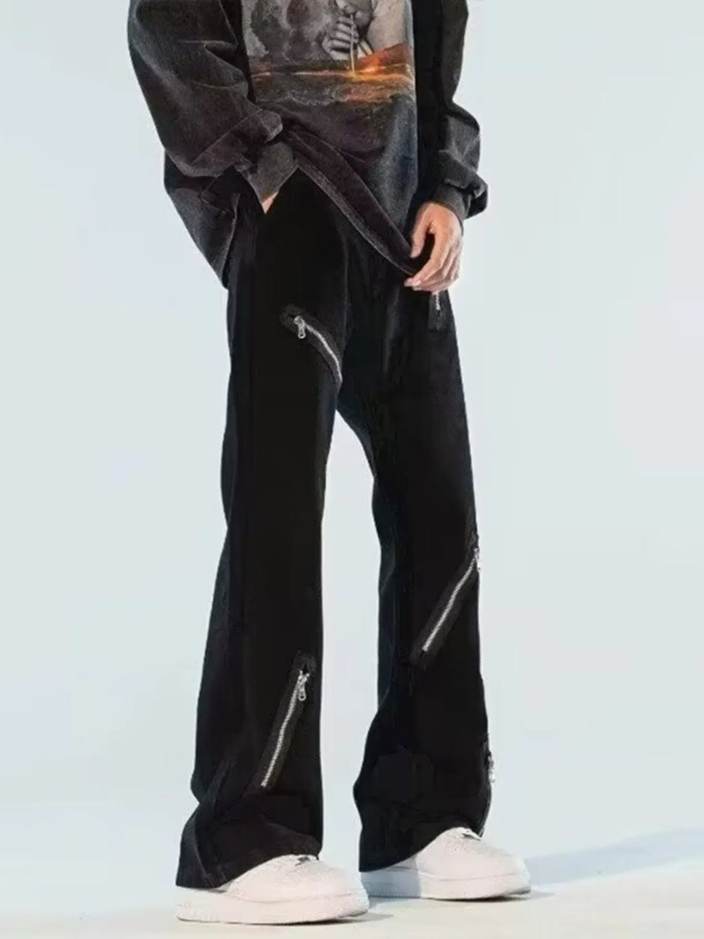 Men's Full Size Zipper Accent Wide Leg Jeans Plus Size