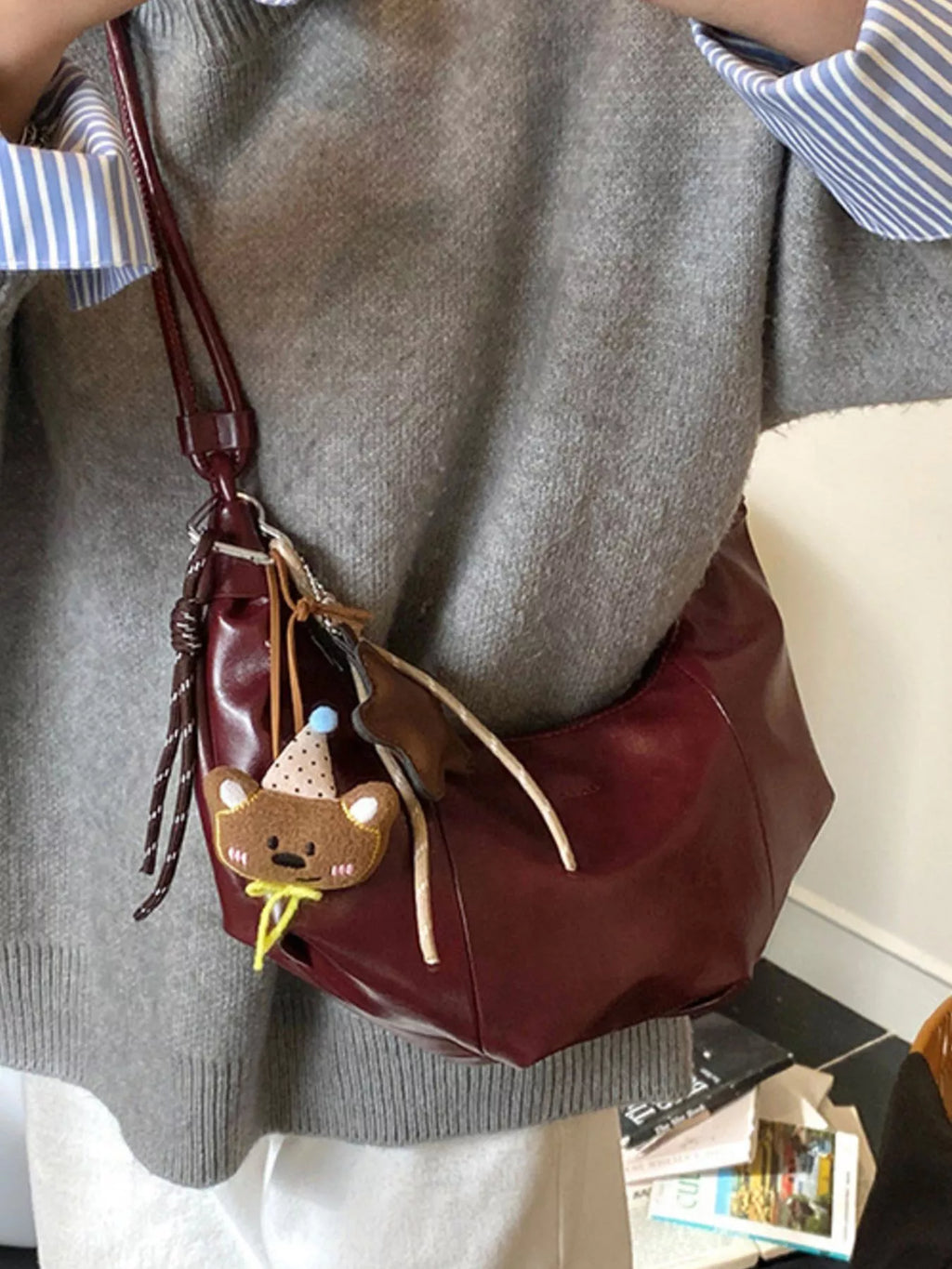Crescent-Shaped Leather Shoulder Bag