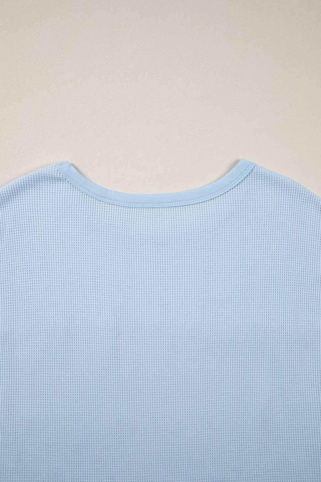 Light Blue Solid Color Raw Seam Waffled Patchwork Casual T Shirt
