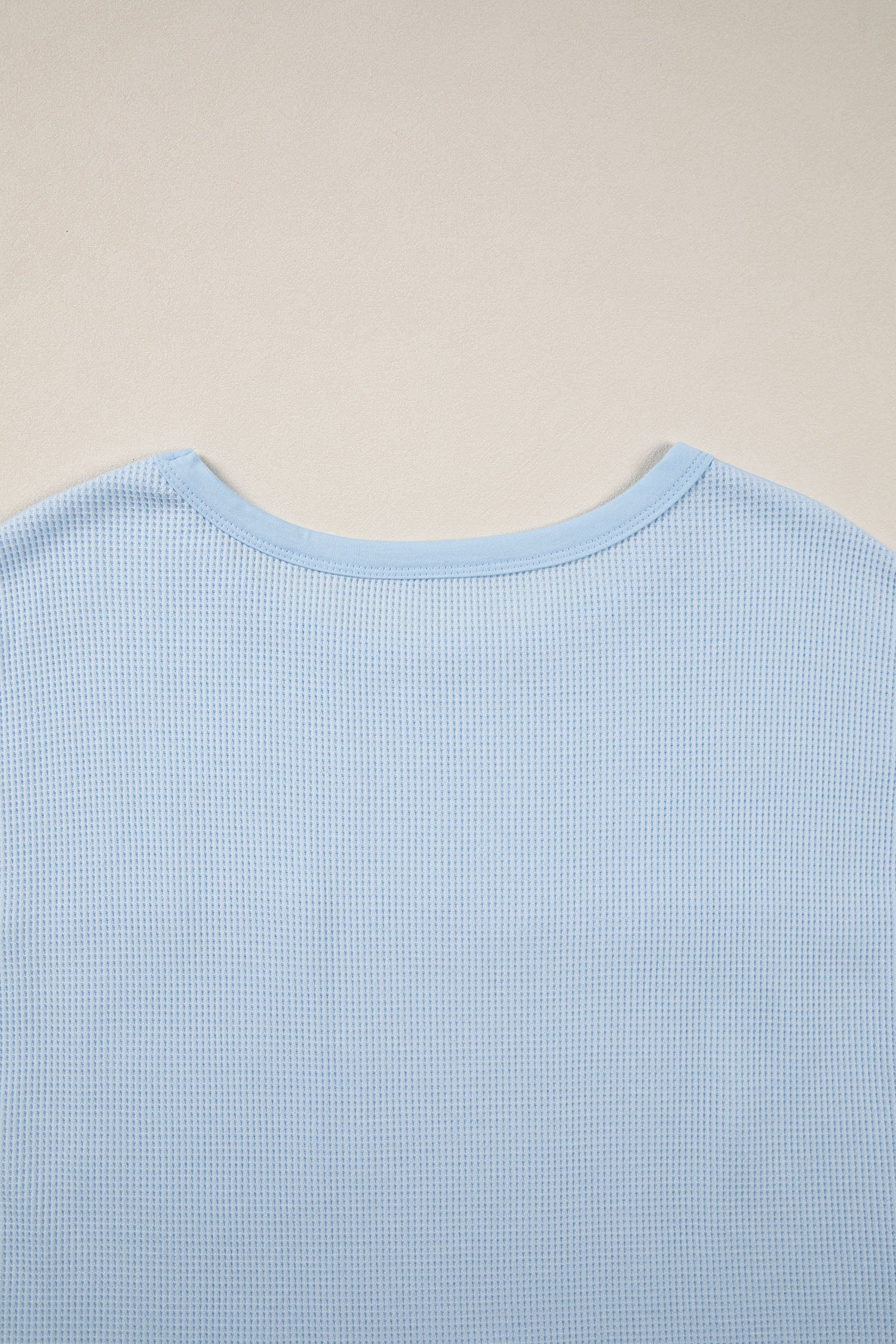 Light Blue Solid Color Raw Seam Waffled Patchwork Casual T Shirt