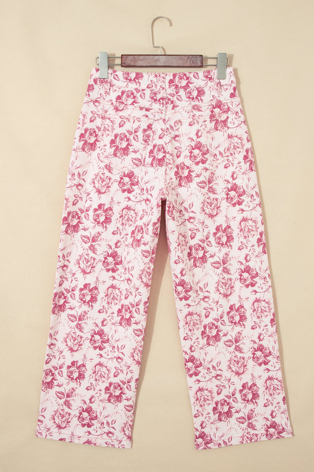 Pink Vintage Floral Print Denim Shift Pants