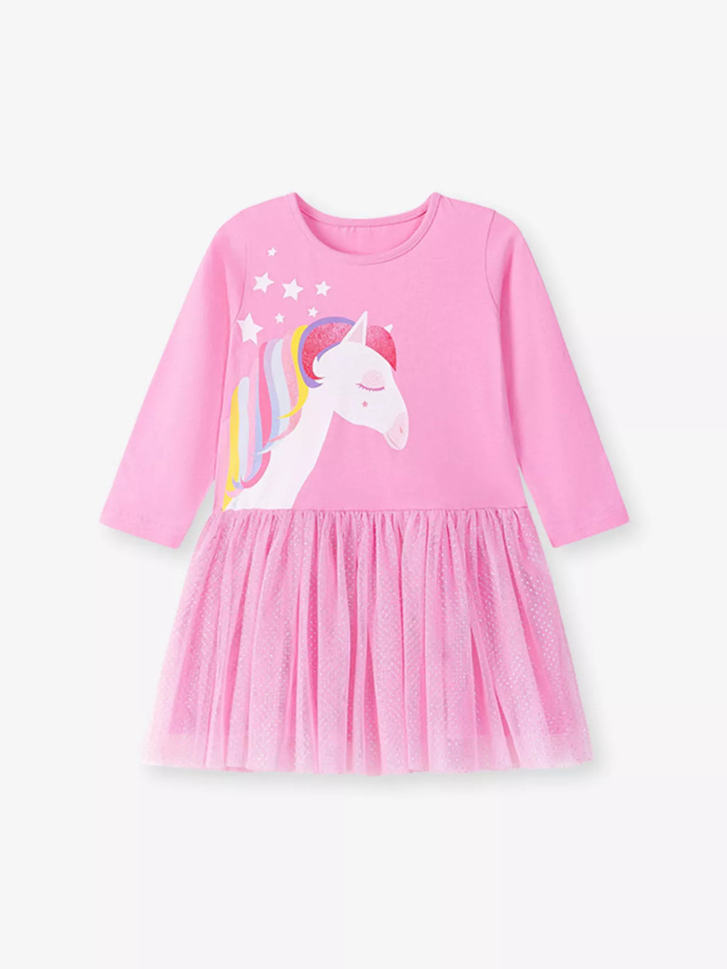 Children's Unicorn Print Long Sleeve Tulle Dress