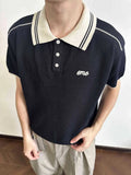 Men's Retro Knitted Polo with Embroidered Logo