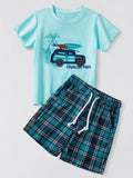 Children's Graphic T-Shirt & Plaid Shorts Set