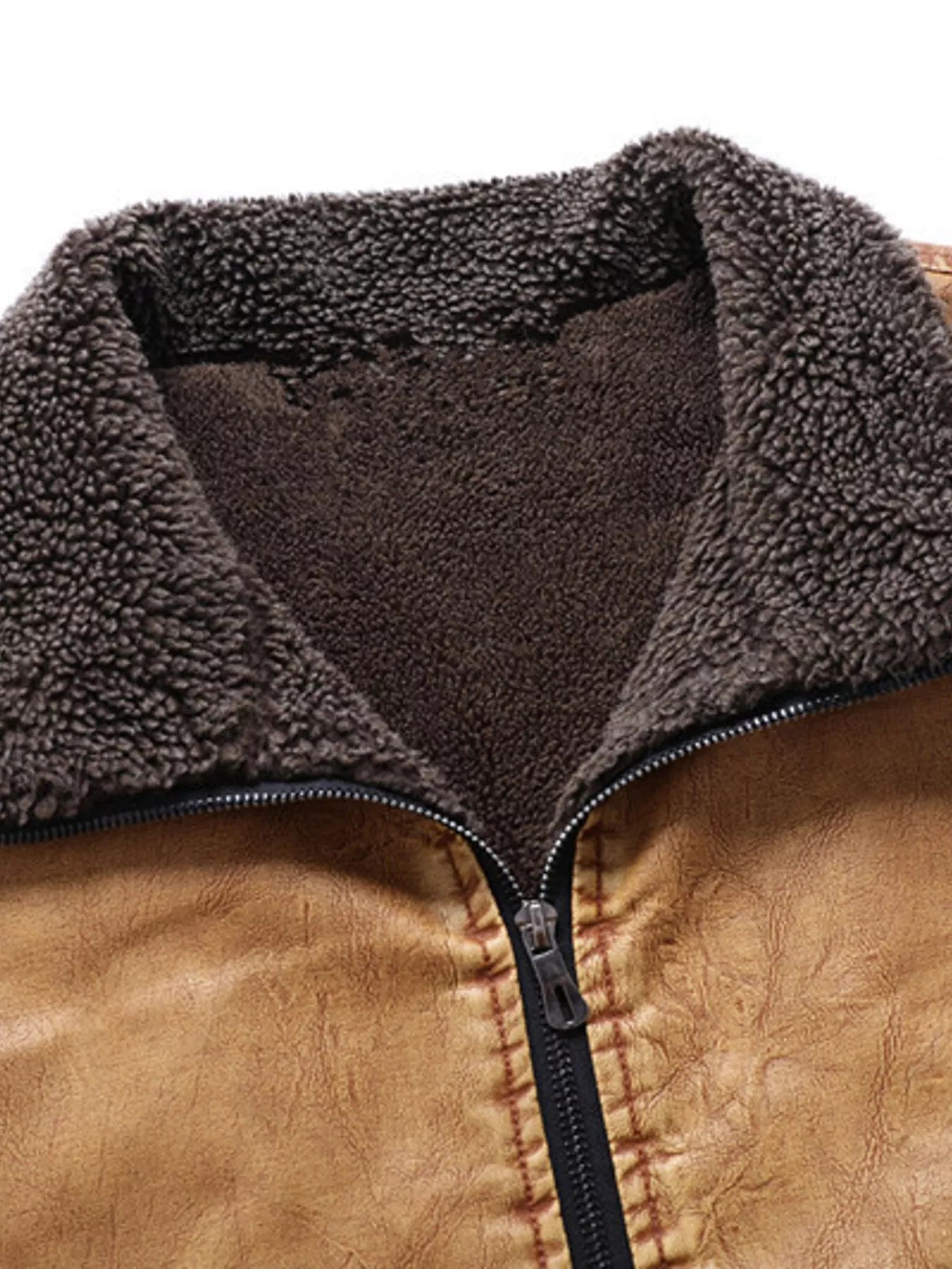 Men's Full Size Faux Leather Sherpa Collar Jacket Plus Size