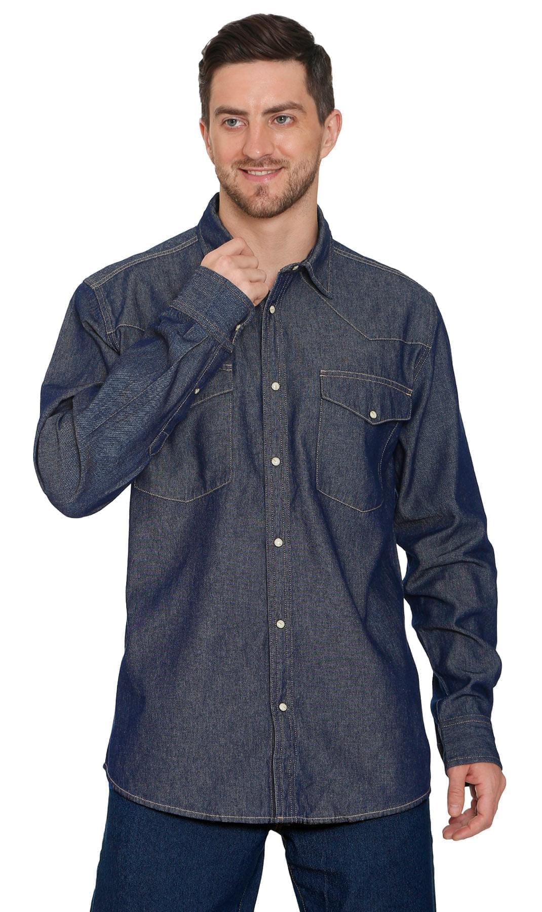 Men's Western Snap Button Shirt — Denim and Twill with Stitched Yoke