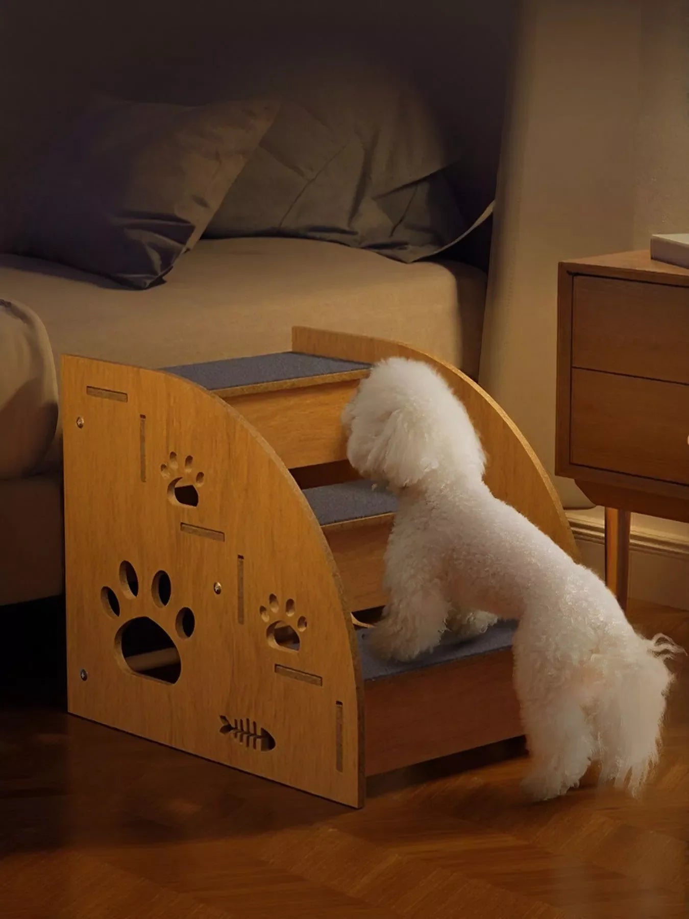Wooden Pet Stairs with Paw Prints