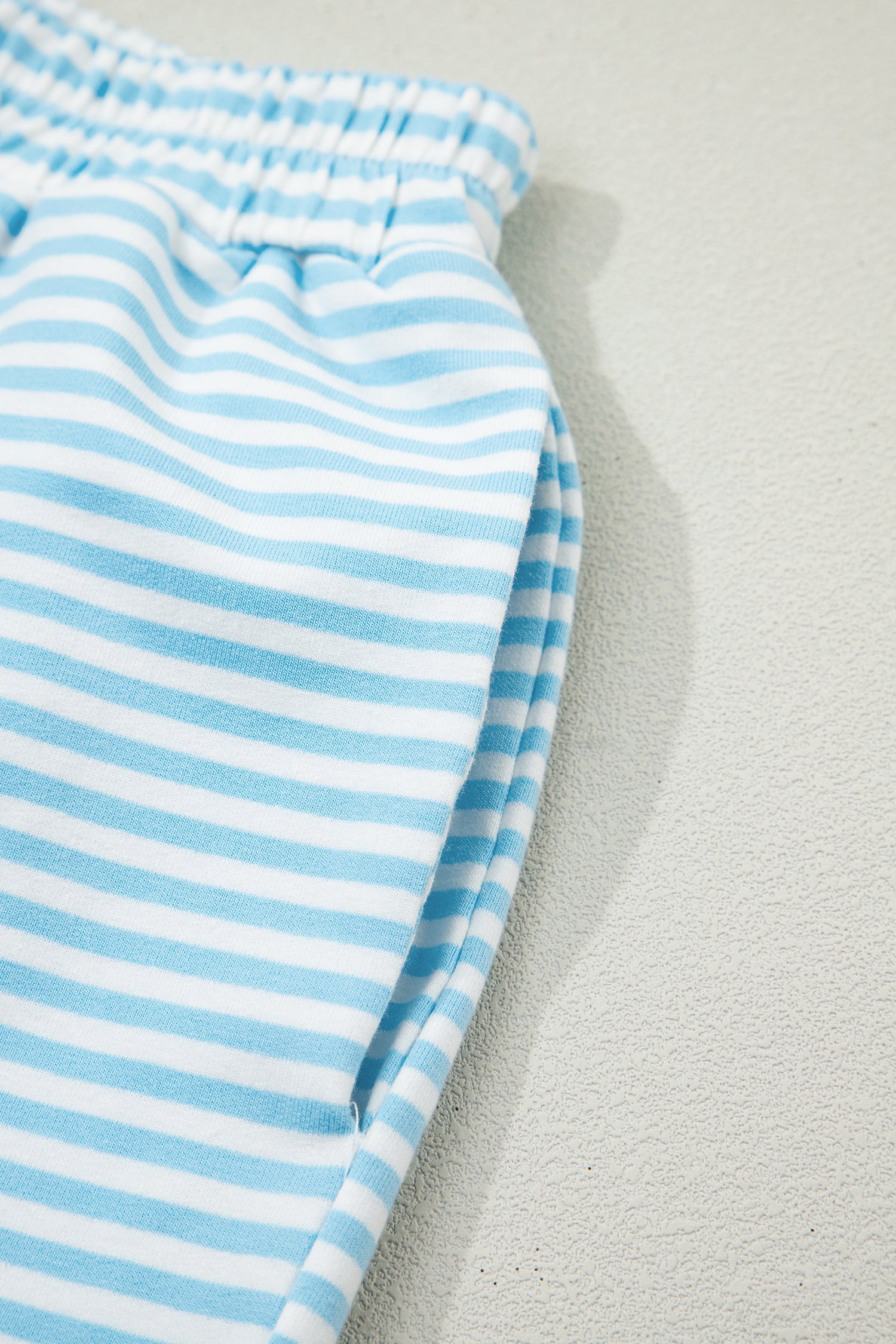 Sky Blue Stripe Oversize Mock Neck Sweatshirt and Shorts Set