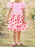 Children's Heart Print Ruffle Sleeve Dress