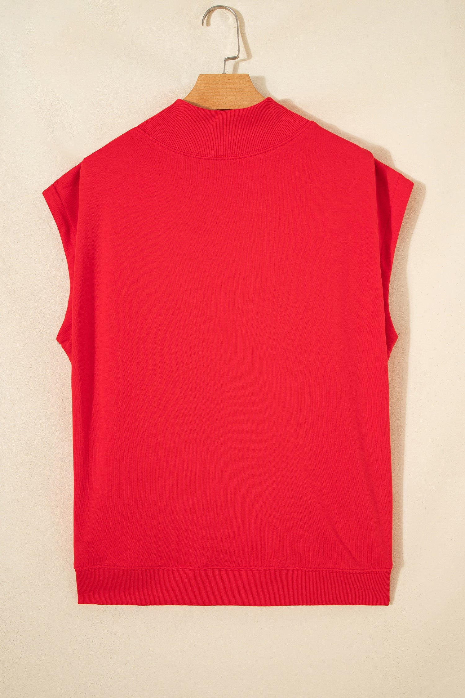Racing Red Solid Color High Neck Cap Sleeve Loose Top
