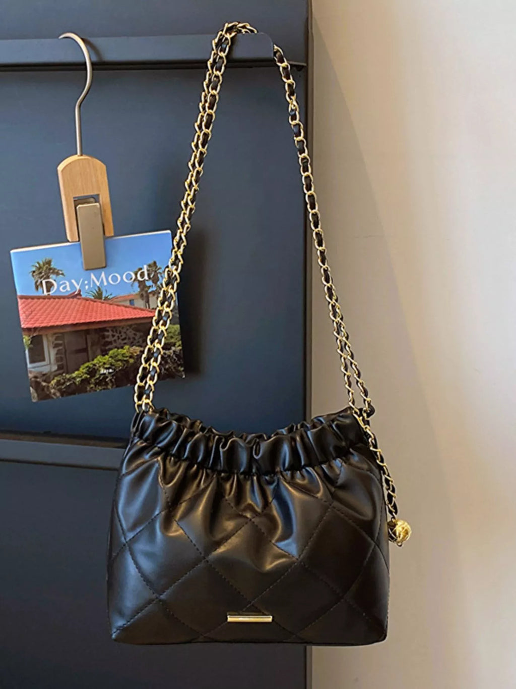 Quilted Ruched Chain Shoulder Bag