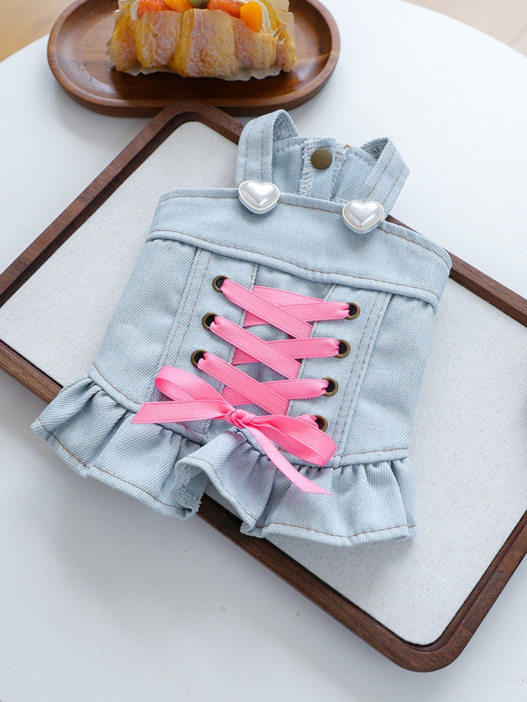 Denim Lace-Up Ruffle Pet Dress