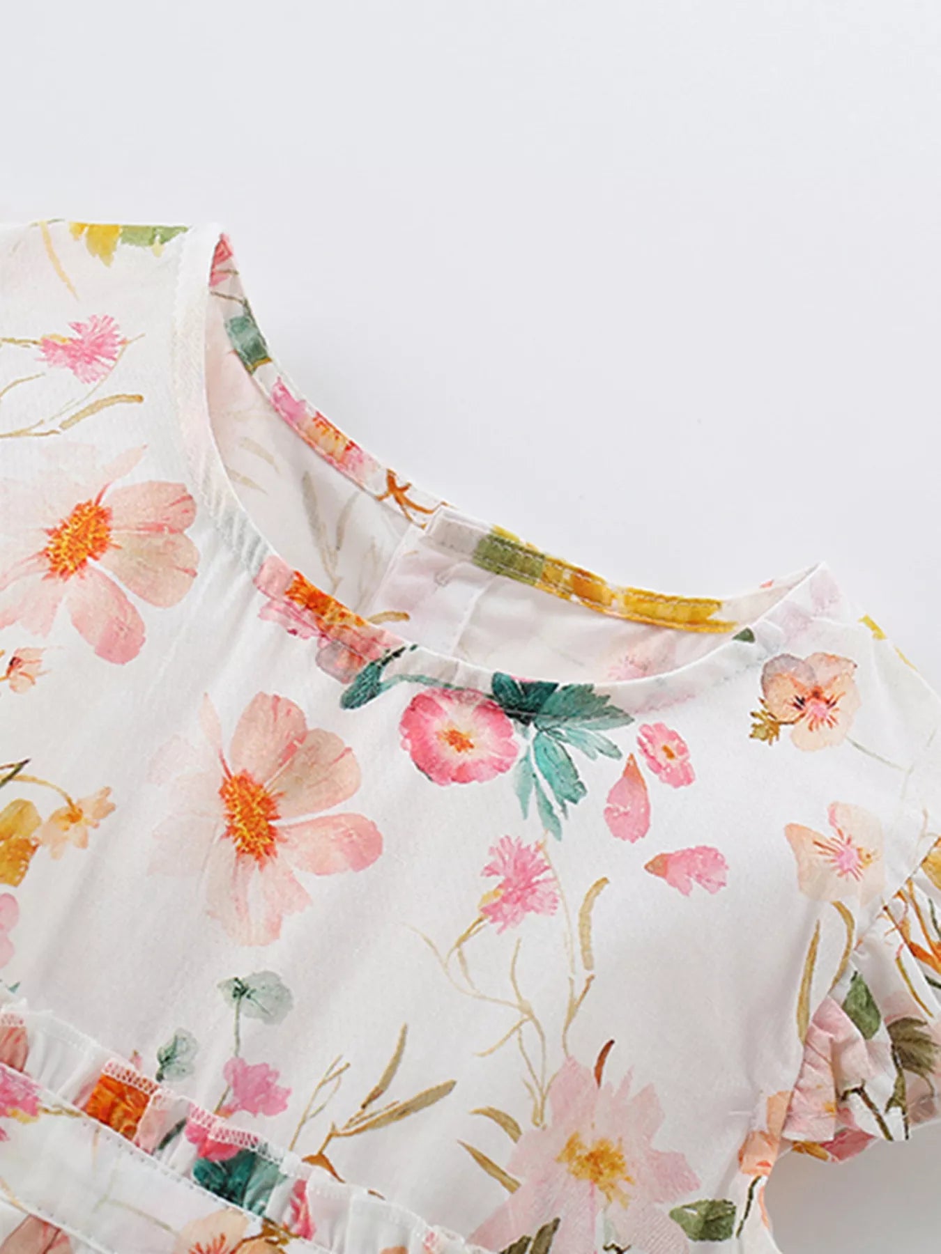 Children's Floral Print Ruffled Sleeve Dress