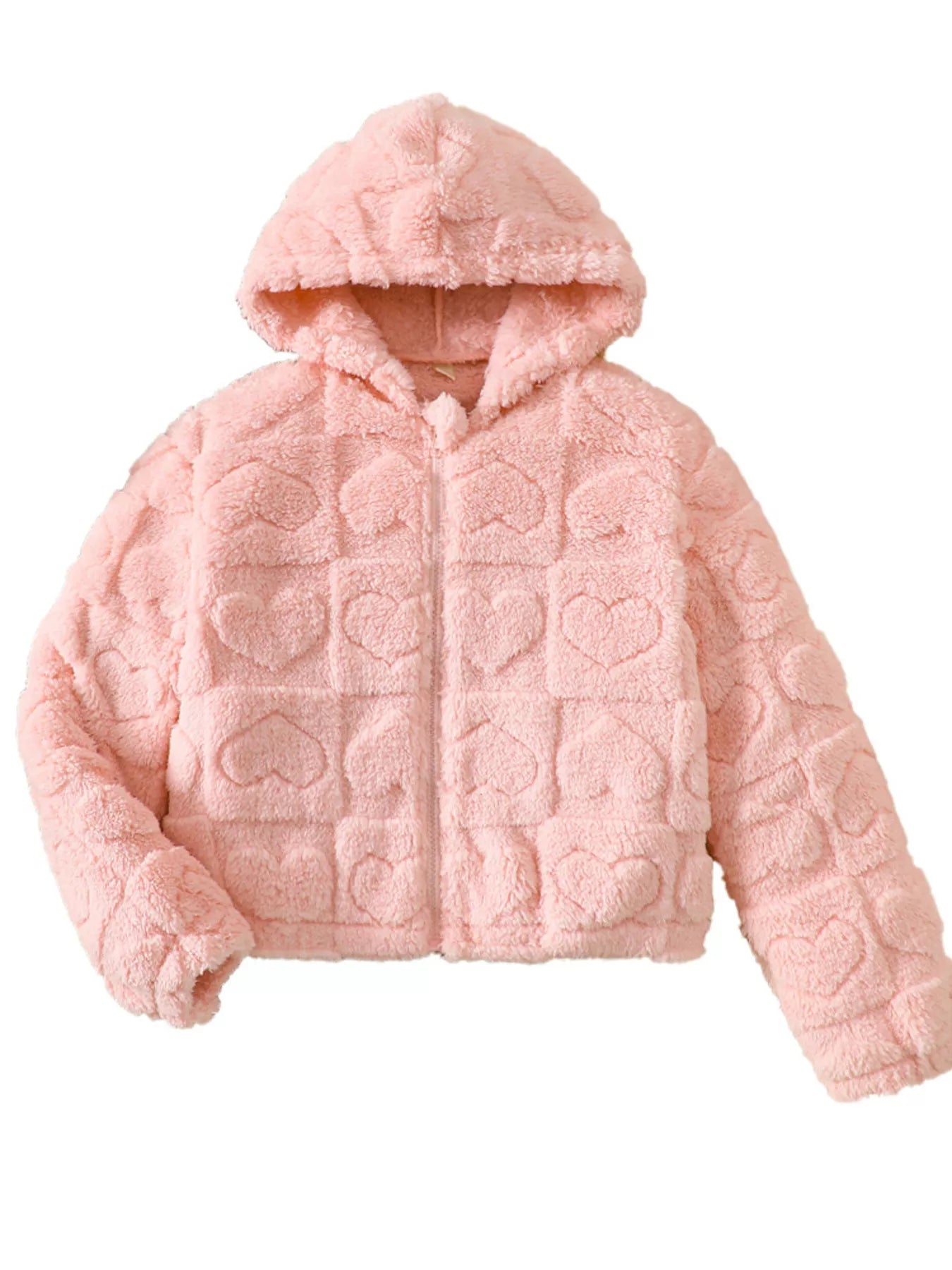 Children's Heart Pattern Fuzzy Hooded Outerwear