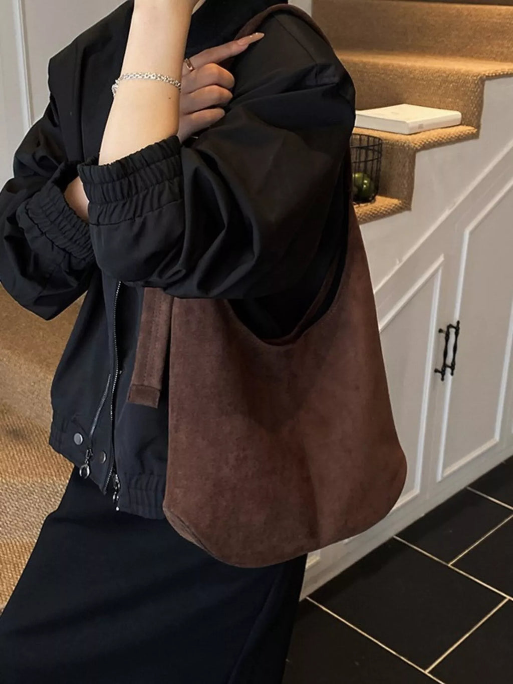 Suede Hobo Shoulder Bag