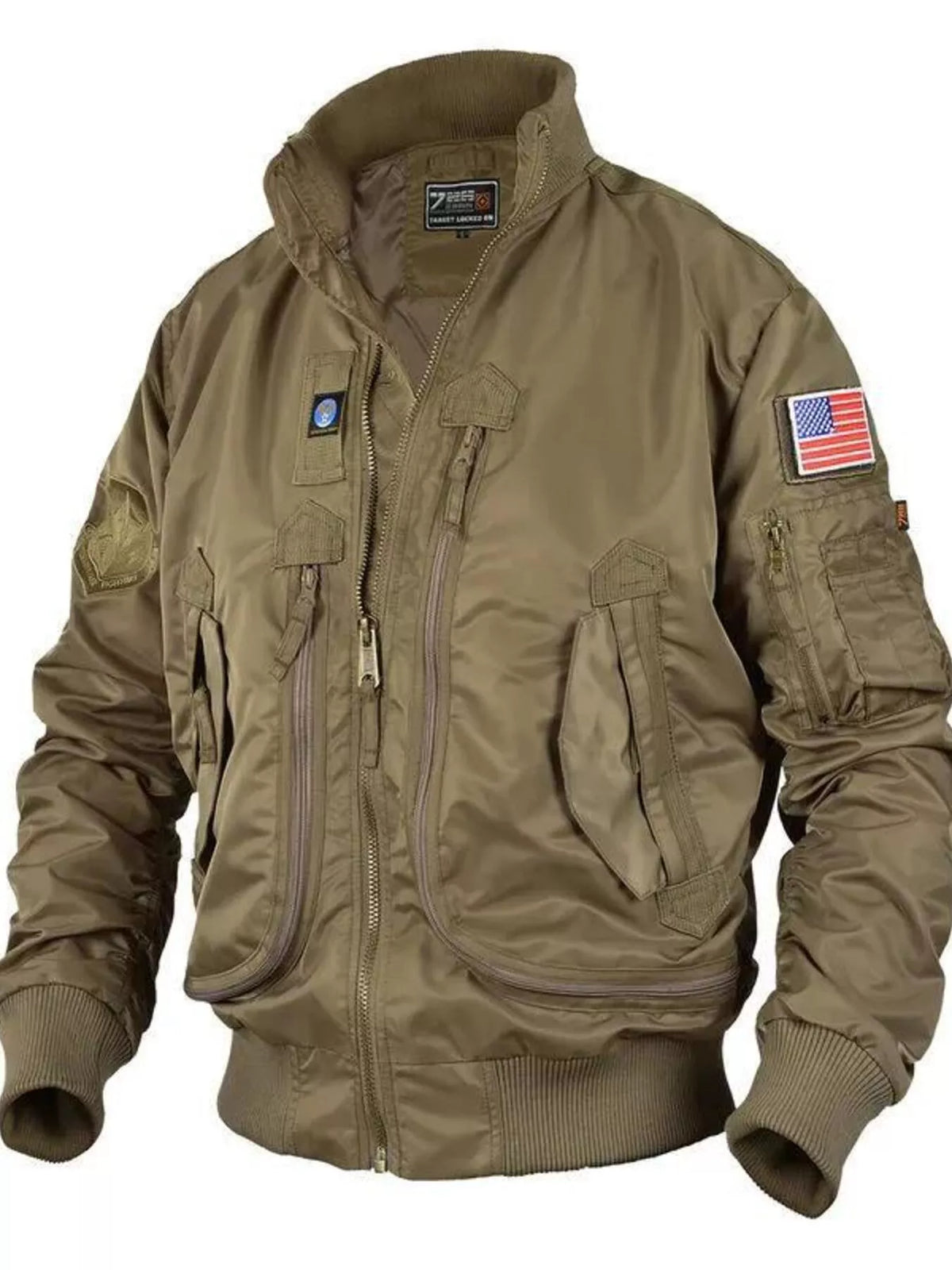 Men's Plus Size Zip Up Bomber Jacket with Multiple Pockets