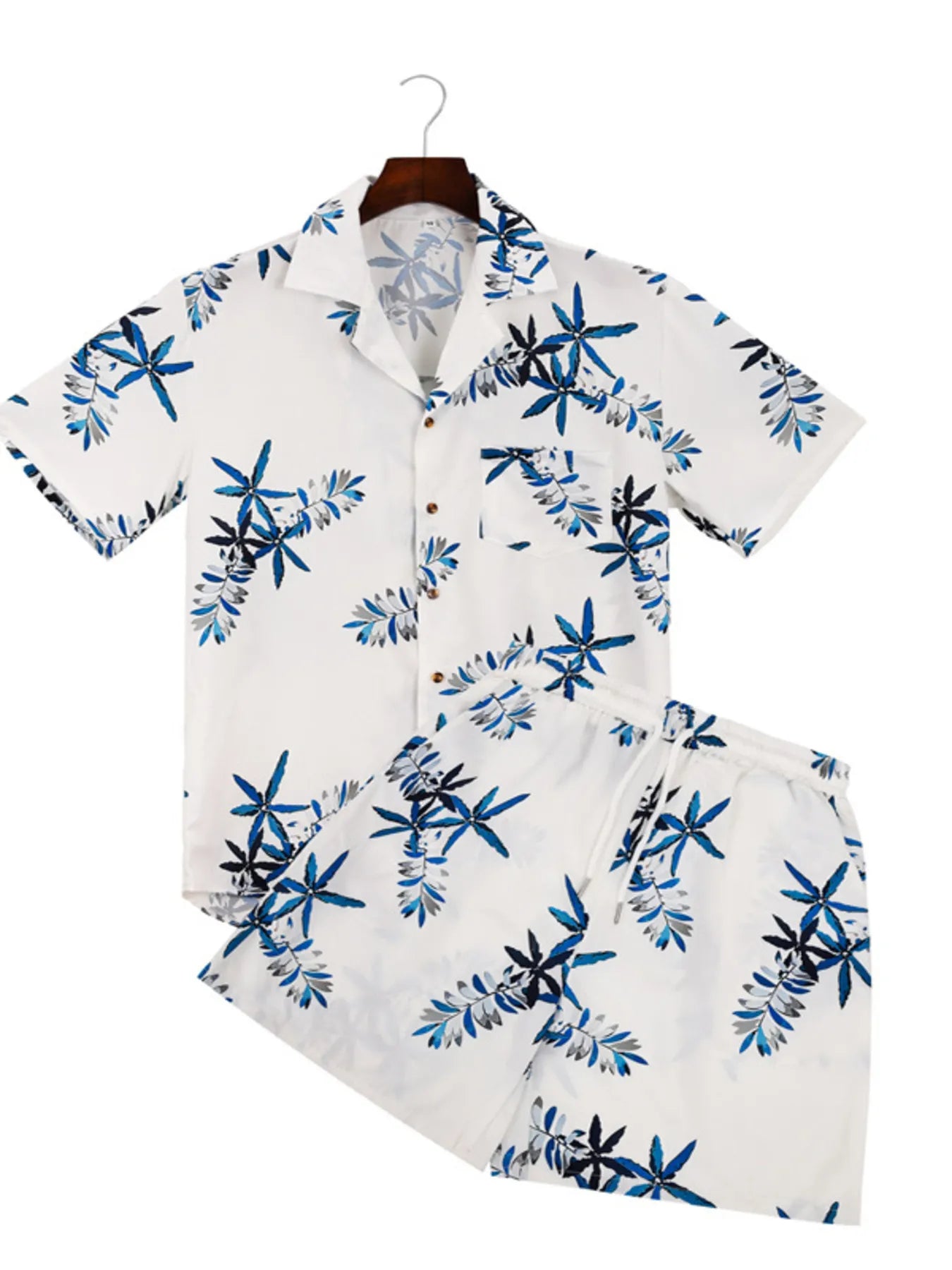 Men's Full Size Printed Button Up Shirt and Shorts Set Plus Size