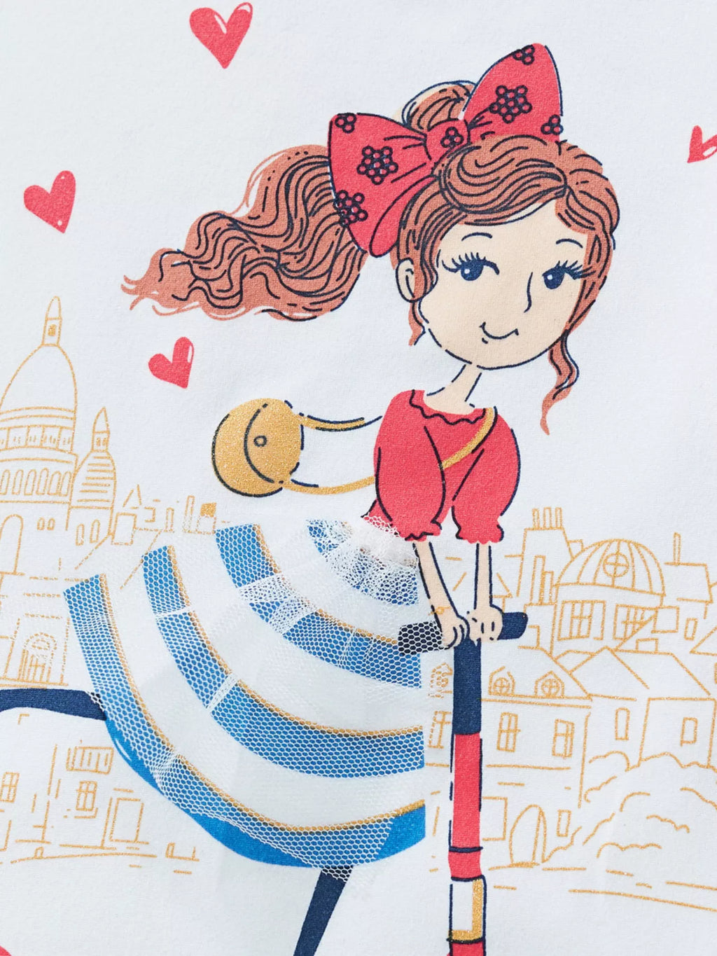 Children's Girl Scooter Graphic Ruffle Sleeve T-Shirt