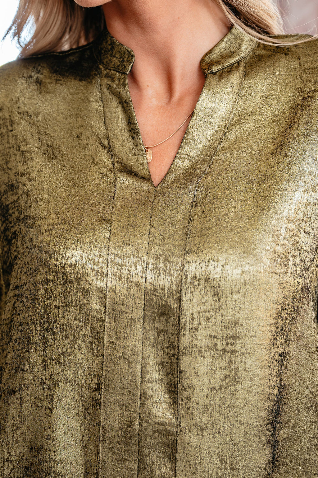 Gold Metallic Split Neck Half Sleeve Blouse