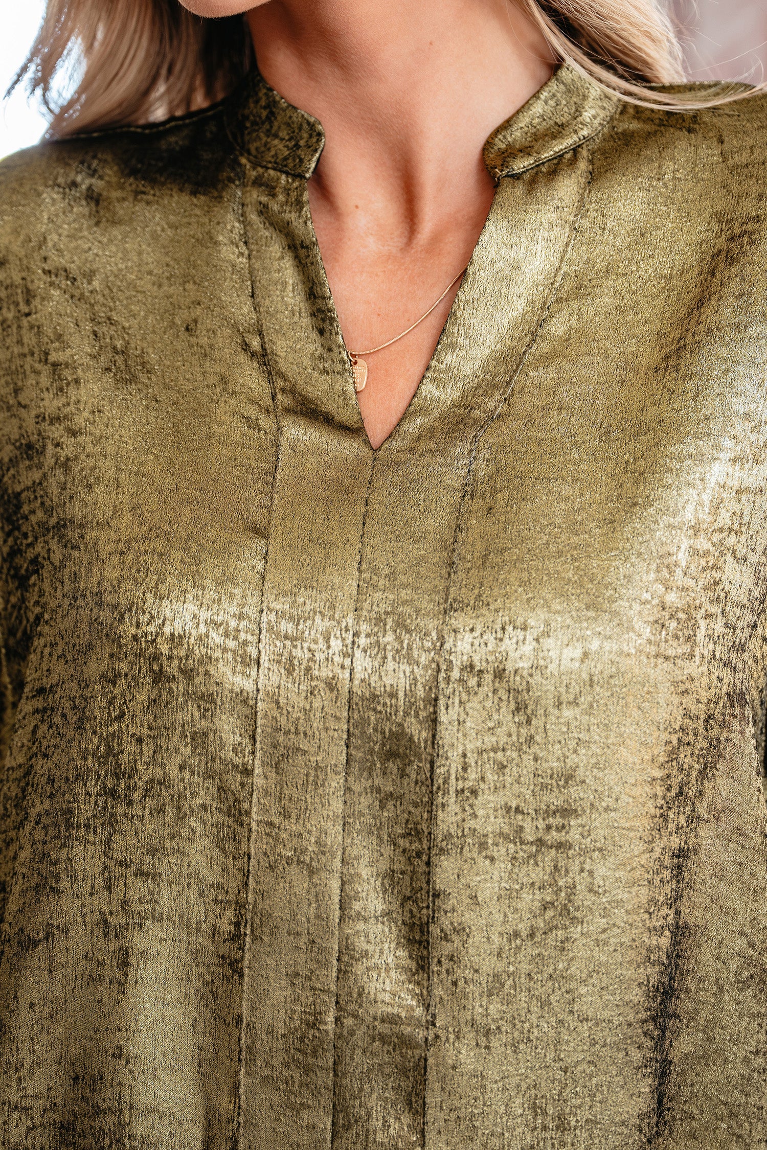 Gold Metallic Split Neck Half Sleeve Blouse