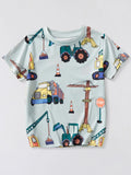 Children's Construction Vehicle Print Crew Neck Short Sleeve T-Shirt