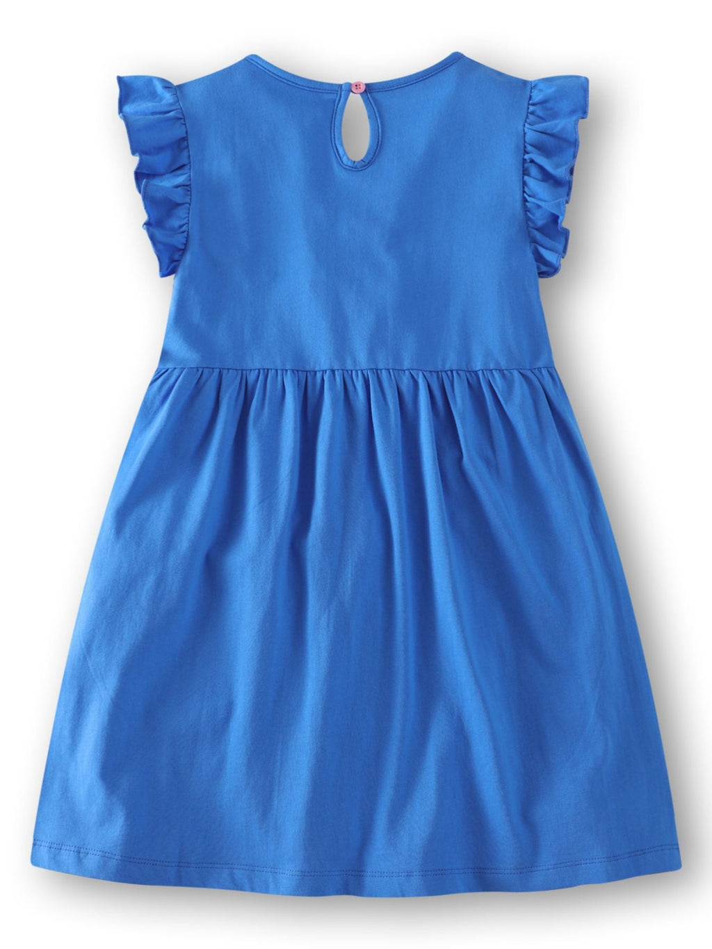 Children's Bird Applique Pocket Ruffle Sleeve Dress